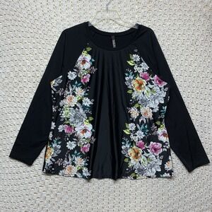 Torrid Active Swim Rashguard Women Top Shirt 3X Long Sleeve Black Floral Sides